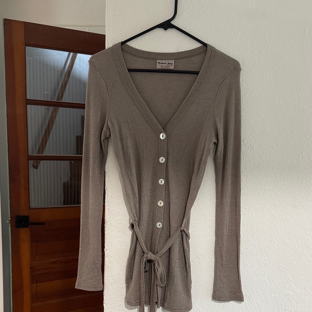 Michael Stars Brown Button-Down V-Neck Top